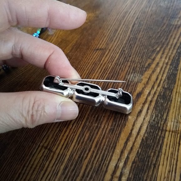 vintage 80s 3 piece iridescent oil slick layering necklaces brooch set - Picture 10 of 12